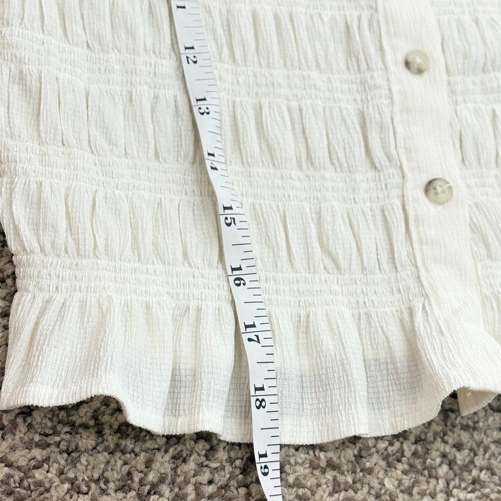 Maeve Anthropologie Smocked Blouse Women SM Ivory Ruffle Button Front Cropped - Picture 9 of 9